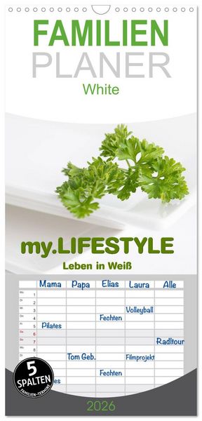 Produktbild: Familienplaner 2026 - my.LIFESTYLE - Leben in Wei&szlig; mit 5 Spalten (Wandkalender, 21 x 45 cm) CALVENDO