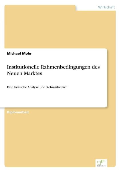 Produktbild: Institutionelle Rahmenbedingungen des Neuen Marktes