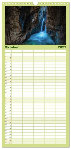 Produktbild: Familienplaner 2027 - Wasserfallwelt Schweiz mit 5 Spalten (Wandkalender, 21 x 45 cm) CALVENDO