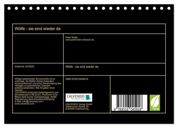 Produktbild: W&ouml;lfe - sie sind wieder da (Tischkalender 2026 DIN A5 quer), CALVENDO Monatskalender