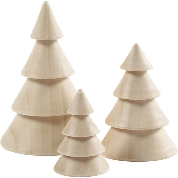 Produktbild: Creativ Company Weihnachtsb&auml;ume aus Holz, H 5+7,5+10 cm, D 3,5+5,4+6,7 cm, 3 Stk