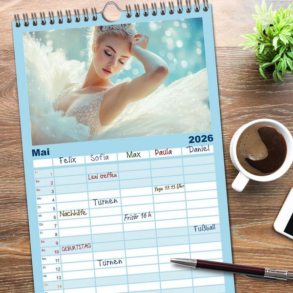 Produktbild: Familienplaner 2026 - Ballerinas in Diamanten mit 5 Spalten (Wandkalender, 21 x 45 cm) CALVENDO