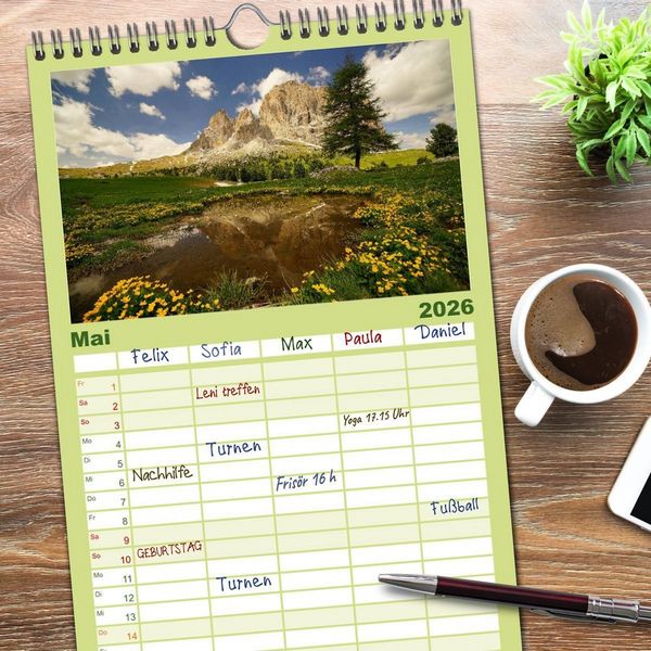 Produktbild: Familienplaner 2026 - S&uuml;dtirol im Jahreslauf mit 5 Spalten (Wandkalender, 21 x 45 cm) CALVENDO