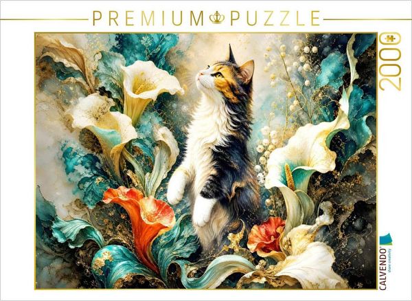 CALVENDO Puzzle Samtpfote auf Samtblüten | 2000 Teile Lege-Größe 90 × 67 cm Foto-Puzzle für glückliche Stunden