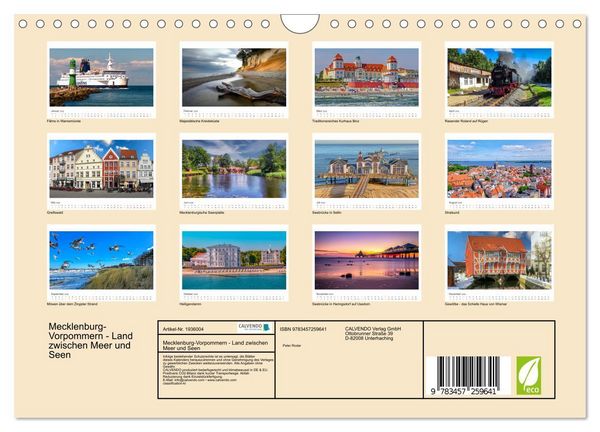 Produktbild: Mecklenburg-Vorpommern - Land zwischen Meer und Seen (Wandkalender 2026 DIN A4 quer), CALVENDO Monatskalender