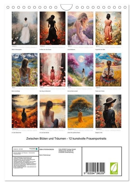Produktbild: Zwischen Bl&uuml;ten und Tr&auml;umen - 12 kunstvolle Frauenportraits (Wandkalender 2027 DIN A4 hoch), CALVENDO Monatskalender
