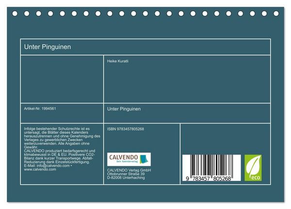 Produktbild: Unter Pinguinen (Tischkalender 2026 DIN A5 quer), CALVENDO Monatskalender