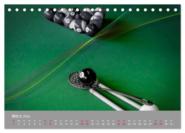 Produktbild: Freizeit Billard - Queue, Kugeln, Kreide und Tisch (Tischkalender 2026 DIN A5 quer), CALVENDO Monatskalender
