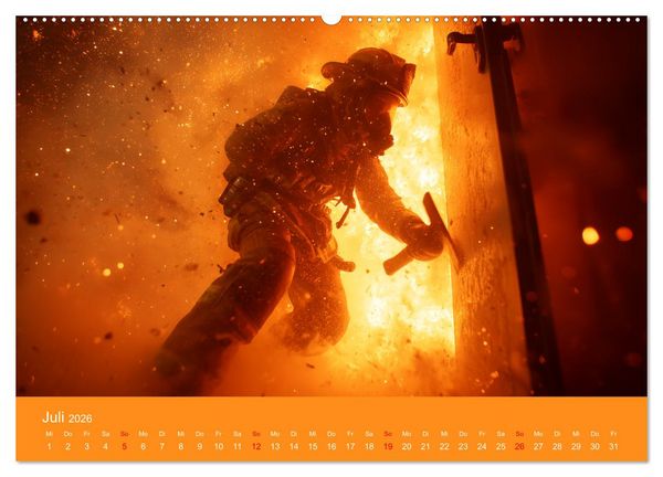 Produktbild: Feuer und Flamme - Feuerwehrkalender (hochwertiger Premium Wandkalender 2026 DIN A2 quer), Kunstdruck in Hochglanz