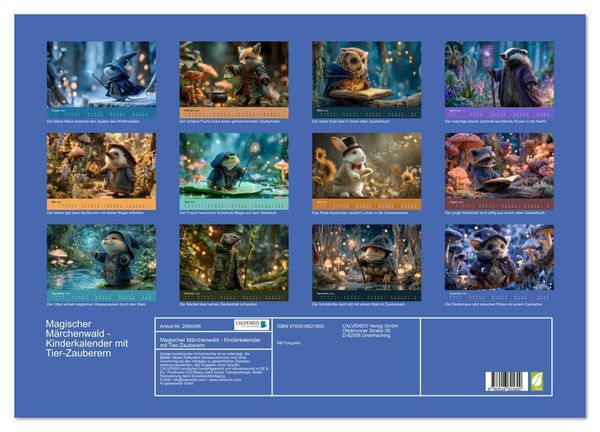 Produktbild: Magischer M&auml;rchenwald - Kinderkalender mit Tier-Zauberern (Wandkalender 2026 DIN A2 quer), CALVENDO Monatskalender