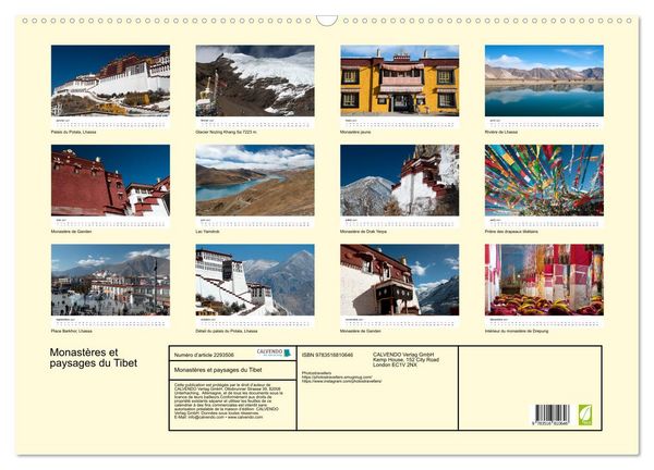 Produktbild: Monast&egrave;res et paysages du Tibet (Calendrier mural 2027 DIN A2 vertical), CALVENDO calendrier mensuel