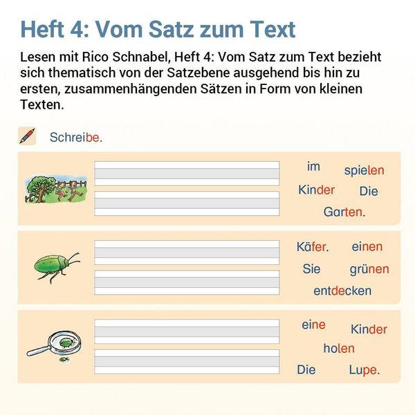 Produktbild: Lesen mit Rico Schnabel, Heft 4: Vom Satz zum Text - silbierte Ausgabe