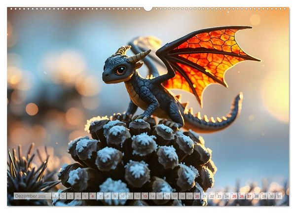 Produktbild: Regenbogenschuppen - Die geheime Welt der magischen Miniatur Drachen (hochwertiger Premium Wandkalender 2026 DIN A2 quer), Kunstdruck in Hochglanz
