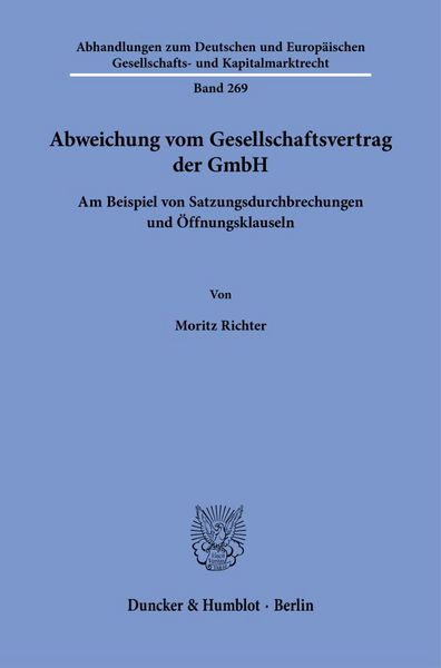 Produktbild: Abweichung vom Gesellschaftsvertrag der GmbH