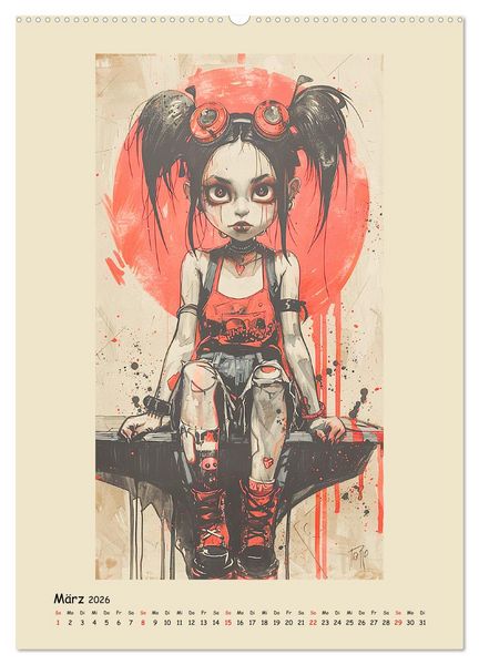Produktbild: Gothic Punk Girls im k&uuml;nstlerischen Manga-Stil (hochwertiger Premium Wandkalender 2026 DIN A2 hoch), Kunstdruck in Hochglanz