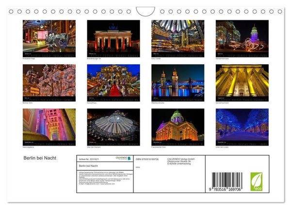 Produktbild: Berlin bei Nacht (Wandkalender 2026 DIN A4 quer), CALVENDO Monatskalender