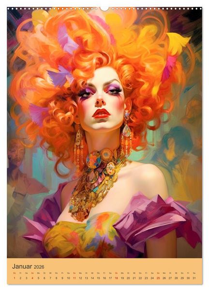 Produktbild: Dragqueens. Drag- und Travestie Kunst. Illustrationen (hochwertiger Premium Wandkalender 2026 DIN A2 hoch), Kunstdruck in Hochglanz