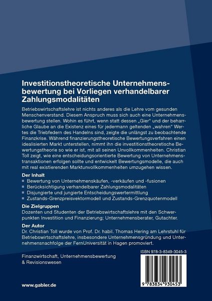 Produktbild: Investitionstheoretische Unternehmensbewertung bei Vorliegen verhandelbarer Zahlungsmodalit&auml;ten