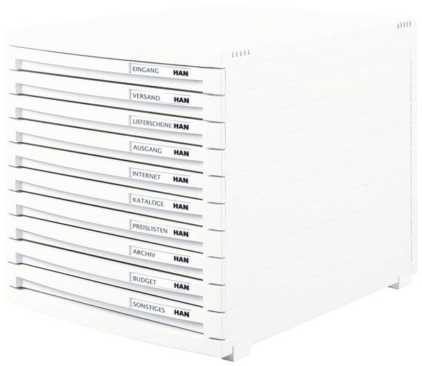 HAN CONTUR 1510-12 Schubladenbox Weiß DIN A4, DIN B4, DIN C4 Anzahl der Schubfächer: 10