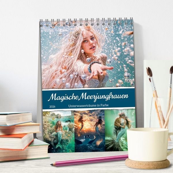 Produktbild: Magische Meerjungfrauen - Unterwassertr&auml;ume in Farbe (Tischkalender 2026 DIN A5 hoch), CALVENDO Monatskalender