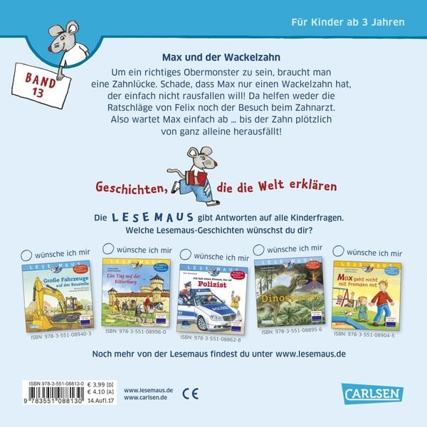Produktbild: LESEMAUS 13: Max und der Wackelzahn