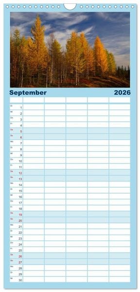 Produktbild: Familienplaner 2026 - Lappland mit 5 Spalten (Wandkalender, 21 x 45 cm) CALVENDO