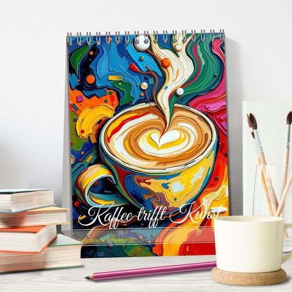 Produktbild: Kaffee trifft Kunst - Aromatische Pinselstriche (Tischkalender 2026 DIN A5 hoch), CALVENDO Monatskalender