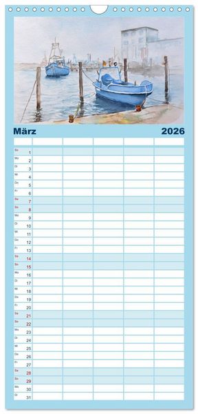 Produktbild: Familienplaner 2026 - R&uuml;gen Impressionen in Aquarell mit 5 Spalten (Wandkalender, 21 x 45 cm) CALVENDO