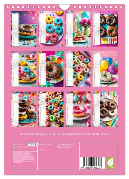 Produktbild: Donuts and Birthdays, s&uuml;&szlig;er Geburtstagskalender mit bunte KI Donuts (Wandkalender 2026 DIN A4 hoch), CALVENDO Monatskalender