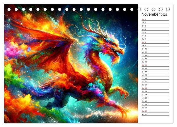 Produktbild: Mythische Wesen - Fabelwesen im Farbenrausch: Ein buntes Spektakel (Tischkalender 2026 DIN A5 quer), CALVENDO Monatskalender
