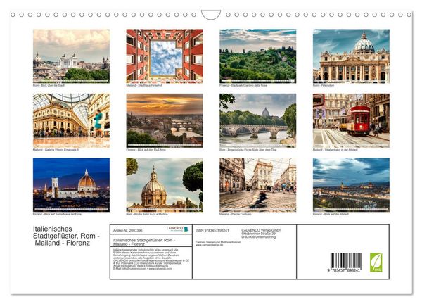 Produktbild: Italienisches Stadtgefl&uuml;ster, Rom - Mailand - Florenz (Wandkalender 2026 DIN A3 quer), CALVENDO Monatskalender