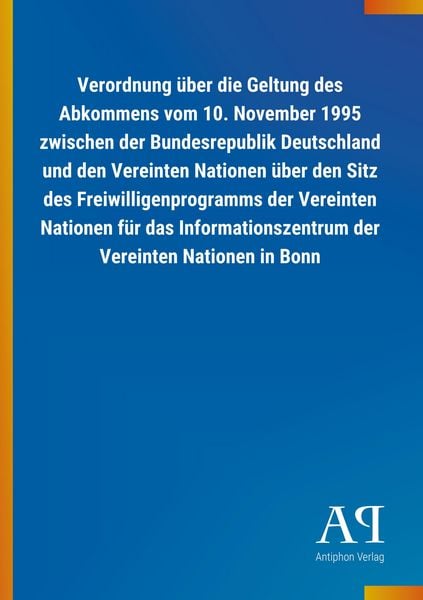 Produktbild: Verordnung &uuml;ber die Geltung des Abkommens vom 10. November 1