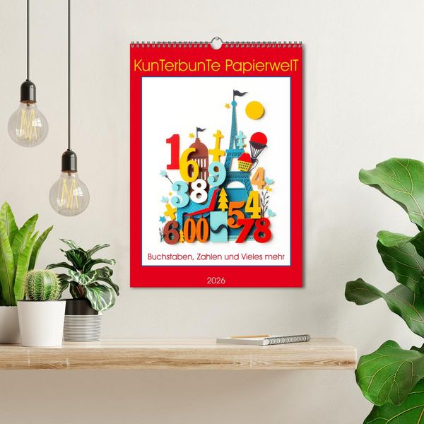Produktbild: Kunterbunte Paperwelt - Buchstaben, Zahlen und Vieles mehr (Wandkalender 2026 DIN A3 hoch), CALVENDO Monatskalender