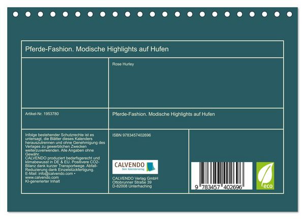 Produktbild: Pferde-Fashion. Modische Highlights auf Hufen (Tischkalender 2026 DIN A5 quer), CALVENDO Monatskalender