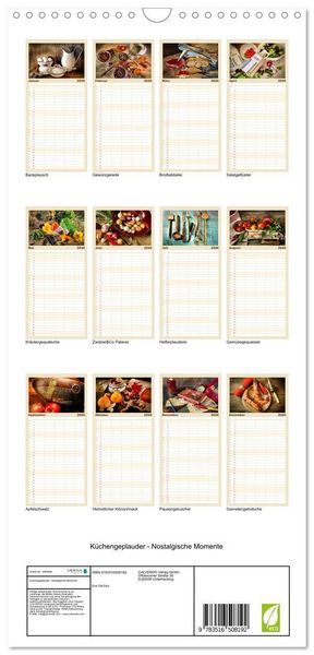 Produktbild: Familienplaner 2026 - K&uuml;chengeplauder - Nostalgische Momente mit 5 Spalten (Wandkalender, 21 x 45 cm) CALVENDO