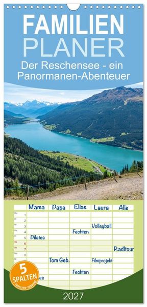 Produktbild: Familienplaner 2027 - Der Reschensee - ein Panormanen-Abenteuer mit 5 Spalten (Wandkalender, 21 x 45 cm) CALVENDO