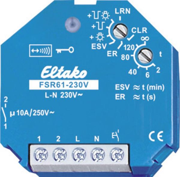 FSR61-230V Eltako Funk Schaltaktor   Unterputz Schaltleistung (max.) 2000 W Reichweite max. (im Freifeld) 30 m