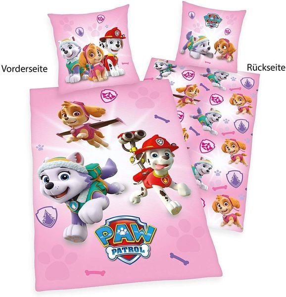 Herding 4432216050 - PAW PATROL, Wende-Bettwäsche-Set mit Reißverschluss, Baumwolle, pink/bunt, 135x200cm