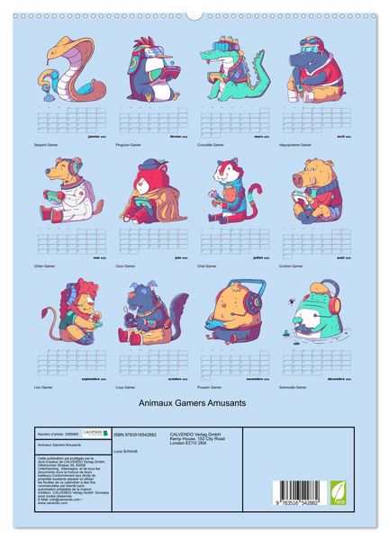 Produktbild: Animaux Gamers Amusants (Calendrier mural 2026 DIN A2 horizontal) calendrier de bureau
