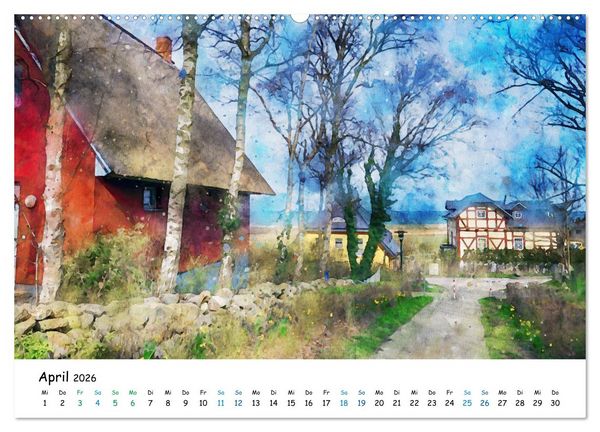 Produktbild: Aquarell Illustrationen vom Dar&szlig; (Wandkalender 2026 DIN A2 quer), CALVENDO Monatskalender