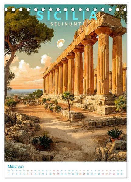 Produktbild: Sizilien - Old School Poster Style (Tischkalender 2027 DIN A5 hoch), CALVENDO Monatskalender