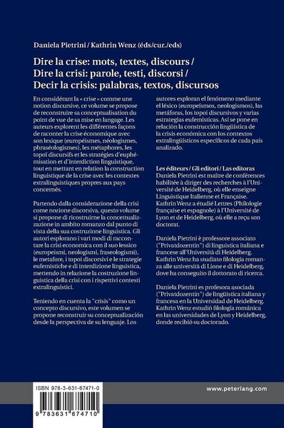 Produktbild: Dire la crise : mots, textes, discours / Dire la crisi: parole, testi, discorsi / Decir la crisis: palabras, textos, discursos