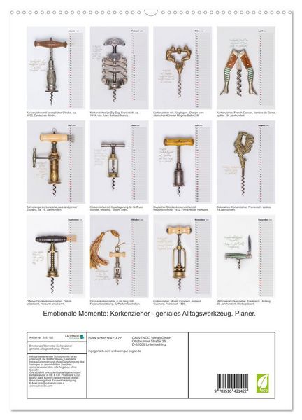 Produktbild: Emotionale Momente: Korkenzieher - geniales Alltagswerkzeug. Planer. (hochwertiger Premium Wandkalender 2026 DIN A2 hoch), Kunstdruck in Hochglanz
