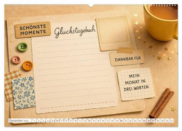 Produktbild: L&auml;cheln sammeln - Dein pers&ouml;nlicher Gl&uuml;ckskalender zum Mitgestalten (hochwertiger Premium Wandkalender 2026 DIN A2 quer), Kunstdruck in Hochglanz