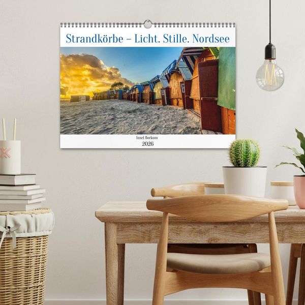 Produktbild: Strandk&ouml;rbe &ndash; Licht. Stille. Nordsee Borkum 2026 (Wandkalender 2026 DIN A3 quer), CALVENDO Monatskalender
