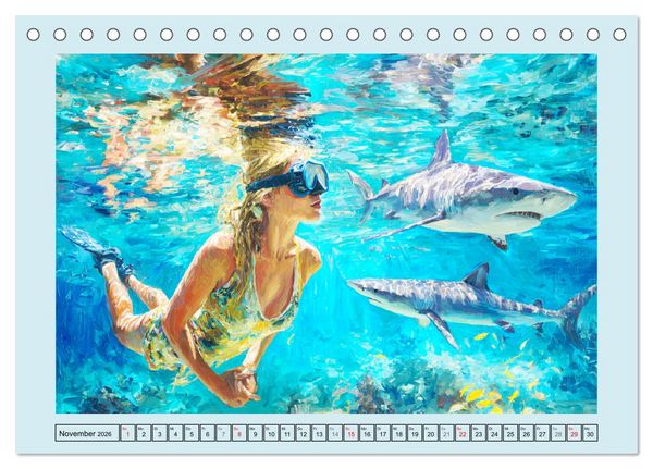 Produktbild: Im Tanz der Haie. Seelenstr&ouml;mung zwischen Mensch und Meer (Tischkalender 2026 DIN A5 quer), CALVENDO Monatskalender