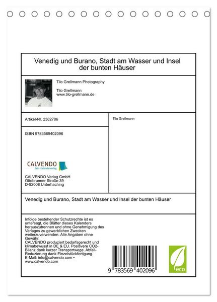 Produktbild: Venedig und Burano, Stadt am Wasser und Insel der bunten H&auml;user (Tischkalender 2027 DIN A5 hoch), CALVENDO Monatskalender
