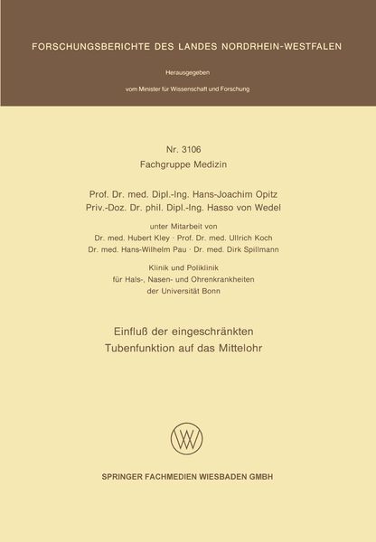 Produktbild: Einflu&szlig; der eingeschr&auml;nkten Tubenfunktion auf das Mittelohr