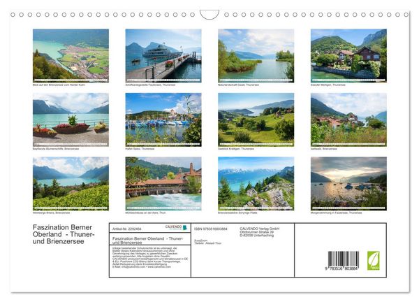 Produktbild: Faszination Berner Oberland - Thuner- und Brienzersee (Wandkalender 2027 DIN A3 quer), CALVENDO Monatskalender