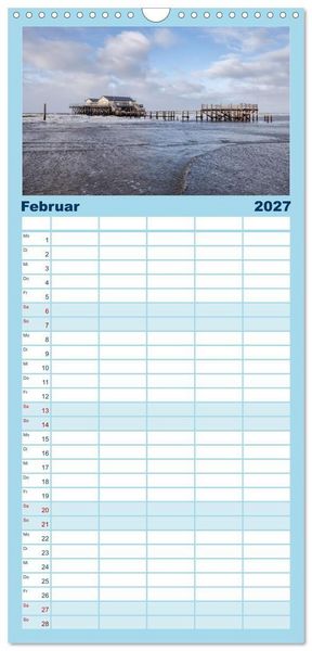 Produktbild: Familienplaner 2027 - Nordfriesland - weiter Horizont, faszinierende Natur, idyllische St&auml;dte mit 5 Spalten (Wandkalender, 21 x 45 cm) CALVENDO